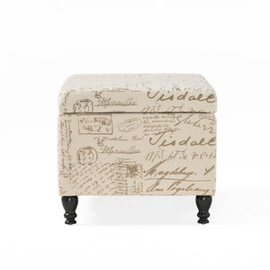 Parisian Upholstered Fabric Storage Ottoman - Beige / Reclaimed Natural