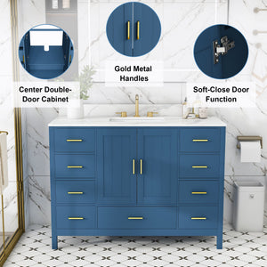 48" Bathroom Vanity Base Cabinet with 2 Soft-Close Double Doors & 9 Drawers