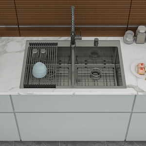 Double Bowl Drop In Kitchen Sink 33" X 22" With 16 Gauge Stainless Steel And 2 10" Deep Basins - Gunmetal Black