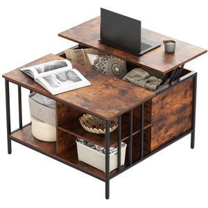 Lift Top Coffee Table With Storage, Adjustable Height Living Room - Black / Brown