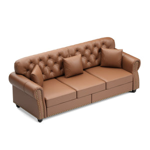 Upholstered Sofa With Nailhead Trim, Rolled Armrests With Ottoman