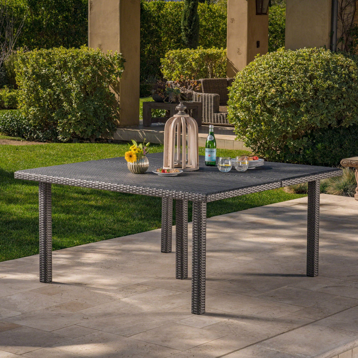 Outdoor Square Rattan Wicker Dining Table - Gray