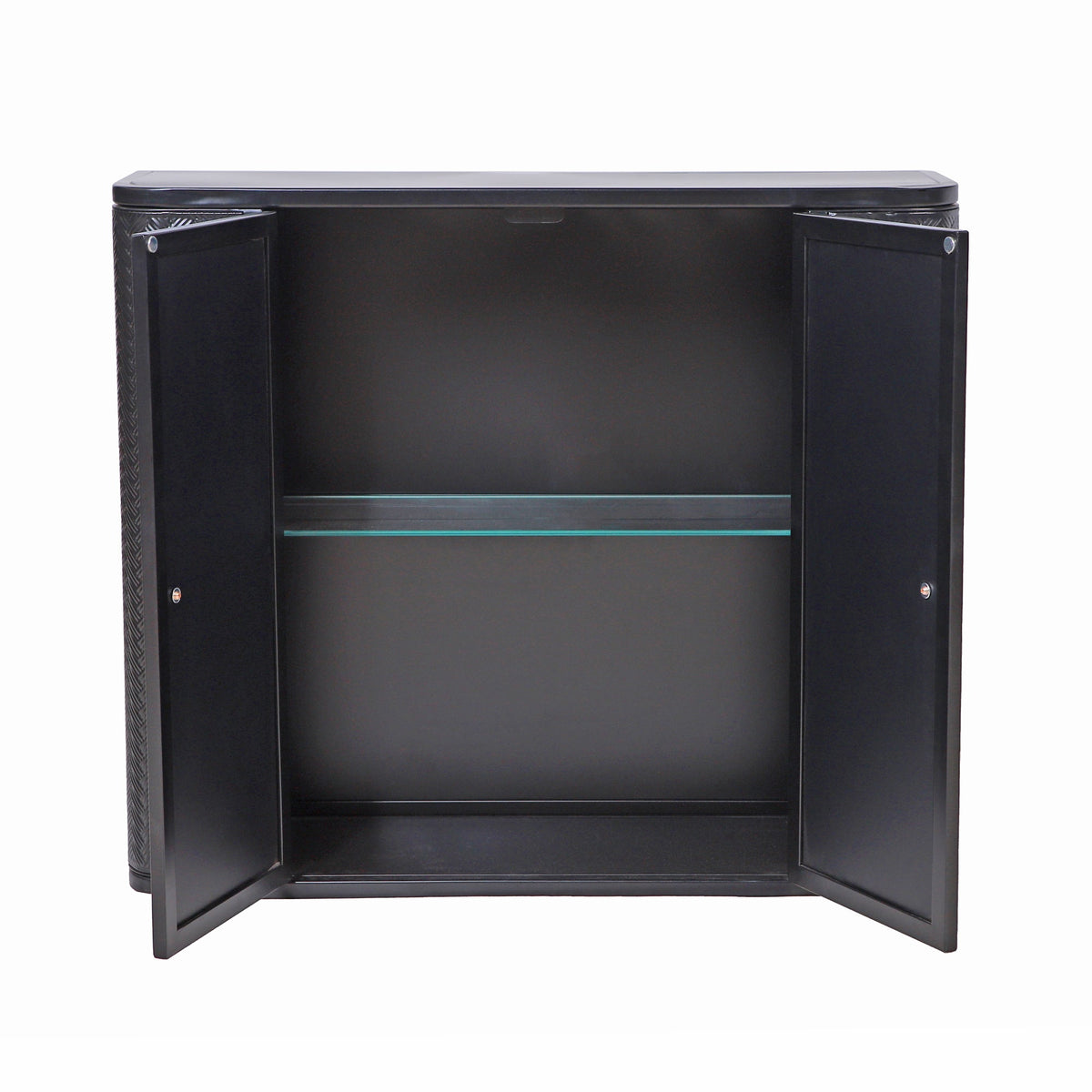 Black Wall-Mounted Bathroom Cabinet with Mirror, 2 Mirrored Doors & Open Shelf