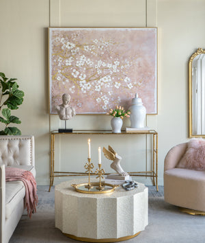 59.1x47.2' Hand-Painted Cherry Blossom Canvas Art with Blush Pink and White Finish