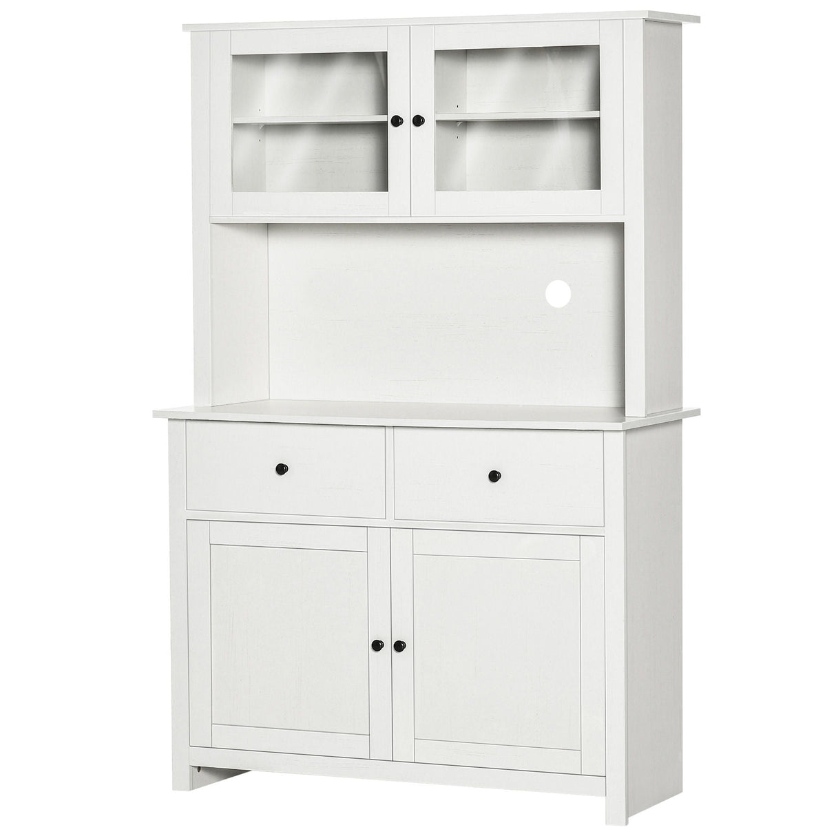 Homcom - 63.5" Kitchen Buffet With Hutch, Pantry Storage Cabinet With 4 Shelves, Drawers, Framed Glass Doors, Open Microwave Countertop - Antique White
