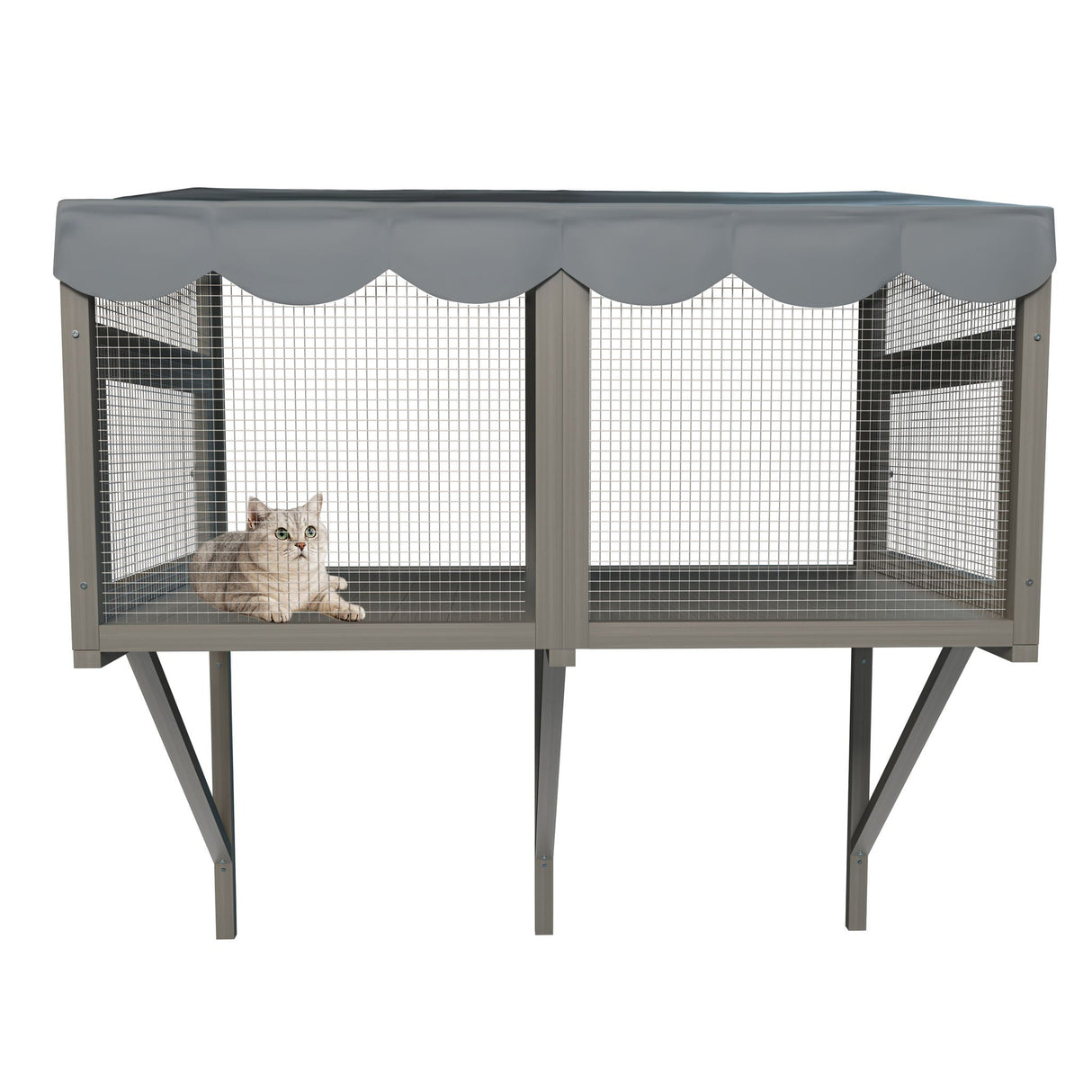 Window Perch Catio For Indoor Cats, Expandable Enclosure With Secure Frame And Waterproof Roof, Suitable For Multiple Kittens - Gray