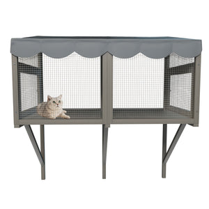 Window Perch Catio For Indoor Cats, Expandable Enclosure With Secure Frame And Waterproof Roof, Suitable For Multiple Kittens - Gray