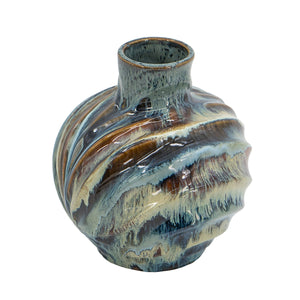 9.4x9.4x11" Blue and Brown Reactive Glazed Accent Vase