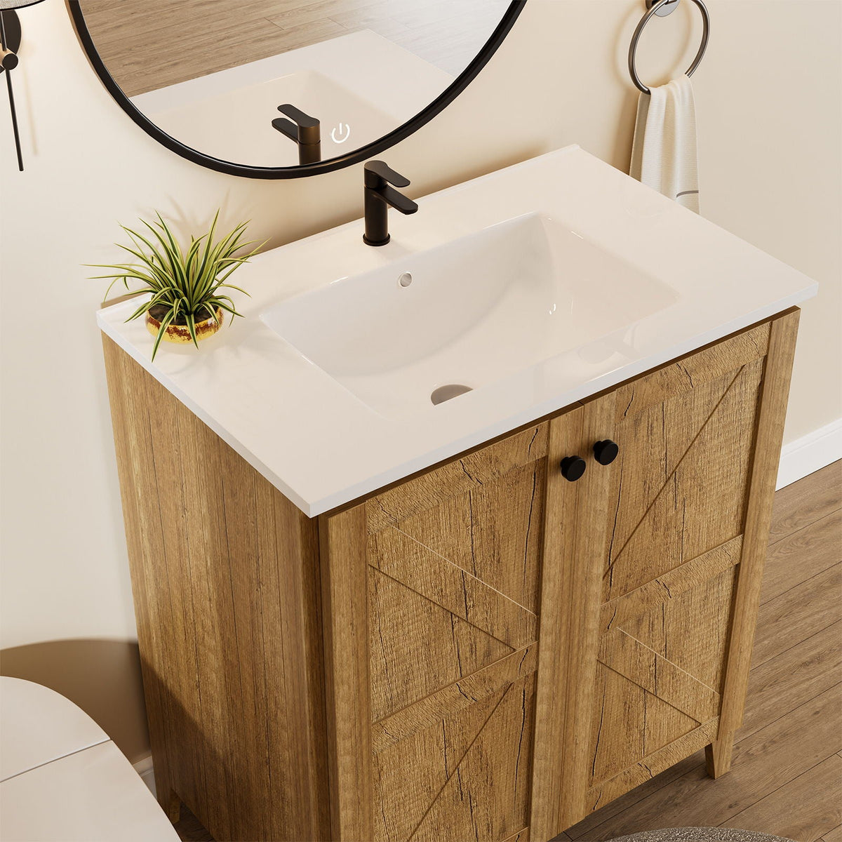 Folding Floor Cabinet With Ceramic Sink, Space Saving