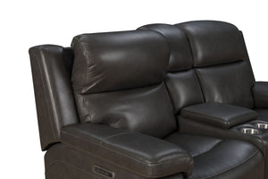 Leon - Power Console Loveseat Recliner With Power Headrest, Power Lumbar, Heat And Massage - Smokey Gray