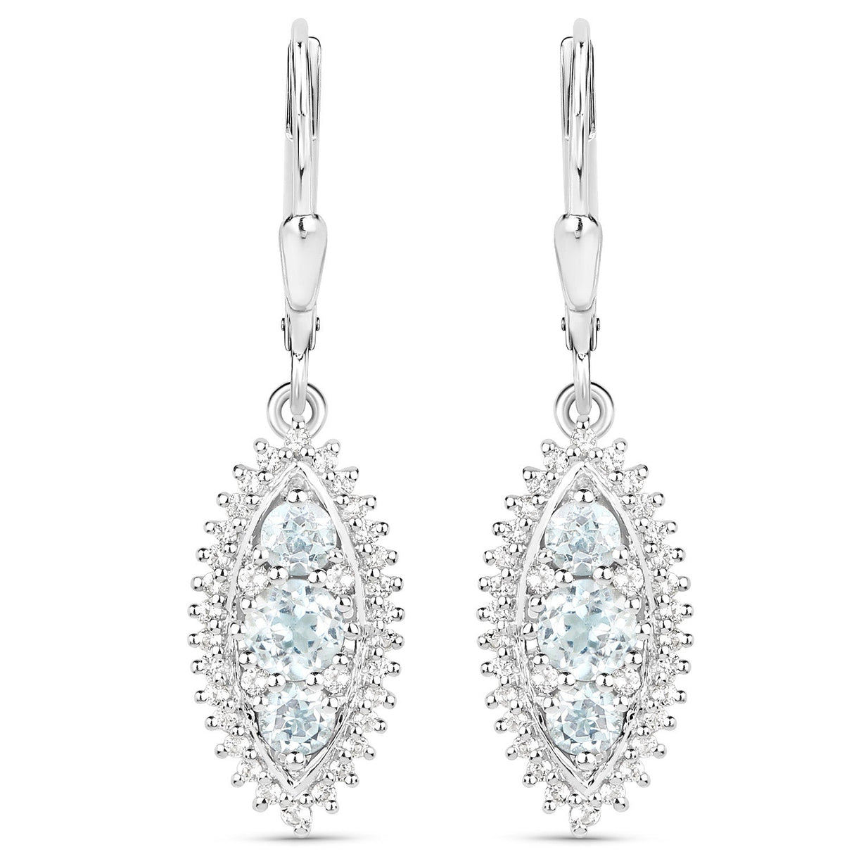 4.50 Carat Genuine Blue Topaz and White Topaz .925 Sterling Silver 3 Piece Jewelry Set (Ring, Earrings, and Pendant w/ Chain)