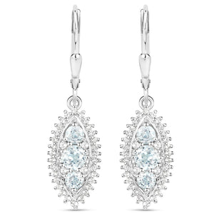 4.50 Carat Genuine Blue Topaz and White Topaz .925 Sterling Silver 3 Piece Jewelry Set (Ring, Earrings, and Pendant w/ Chain)