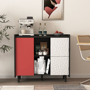 Modern Sideboard Buffet Cabinet With Doors And Unique Panel Styling