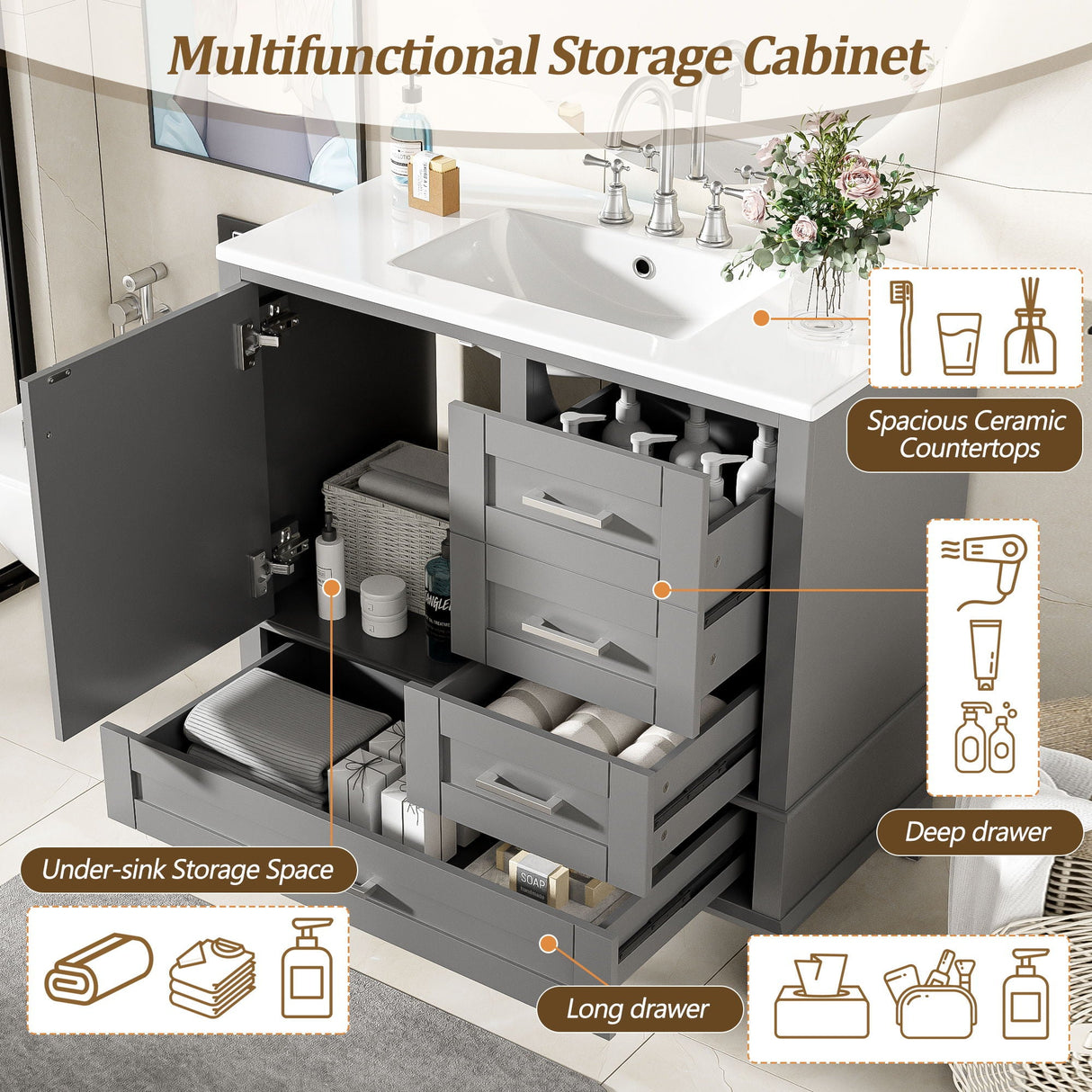 Traditional Bathroom Vanity Set With Soft Close Doors