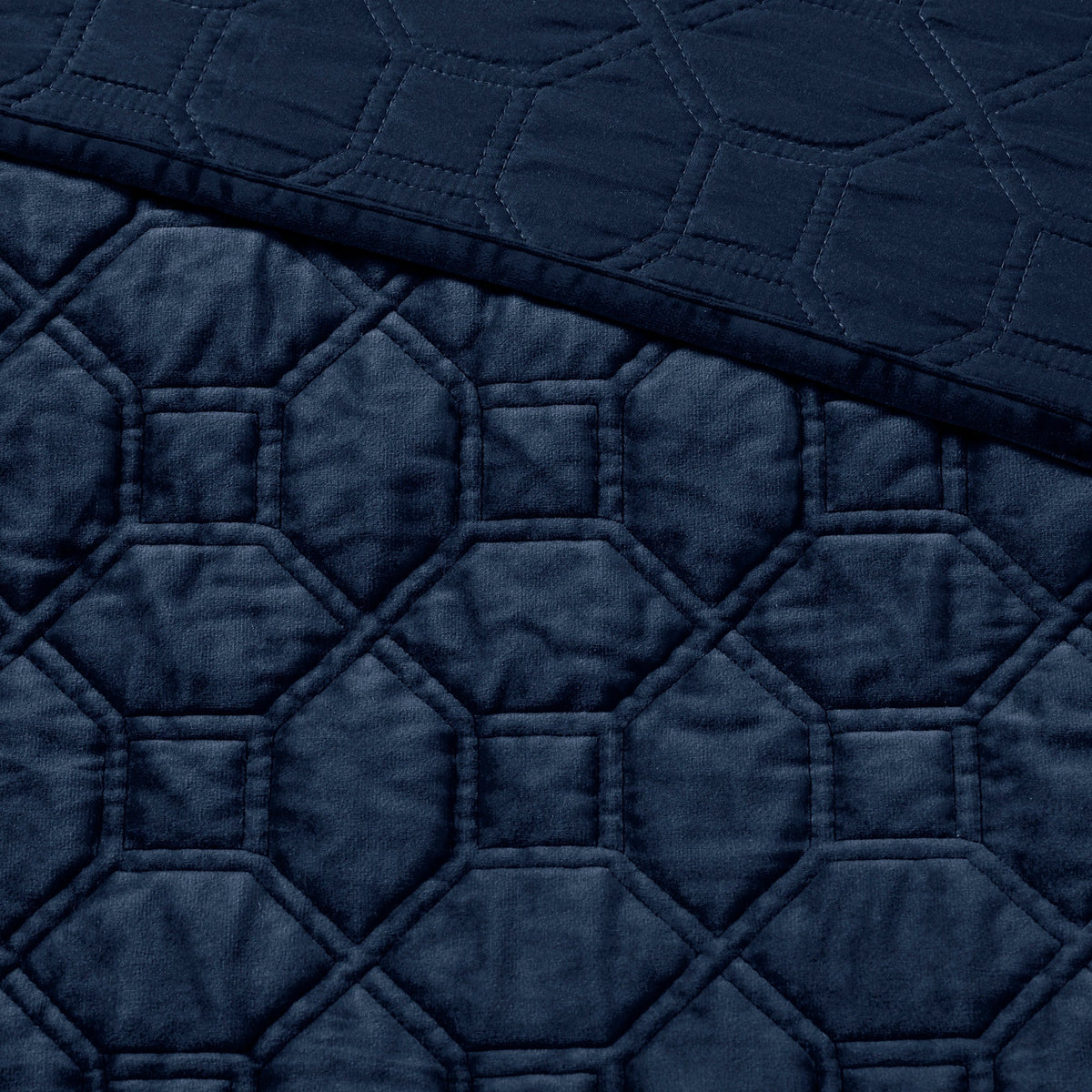 3 Piece Velvet Quilt Set Navy King/Cal King