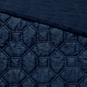 3 Piece Velvet Quilt Set Navy King/Cal King