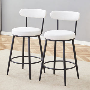 Fashionable Ergonomic High Legged Bar Chairs with White Fabric Cushions - Set of 2