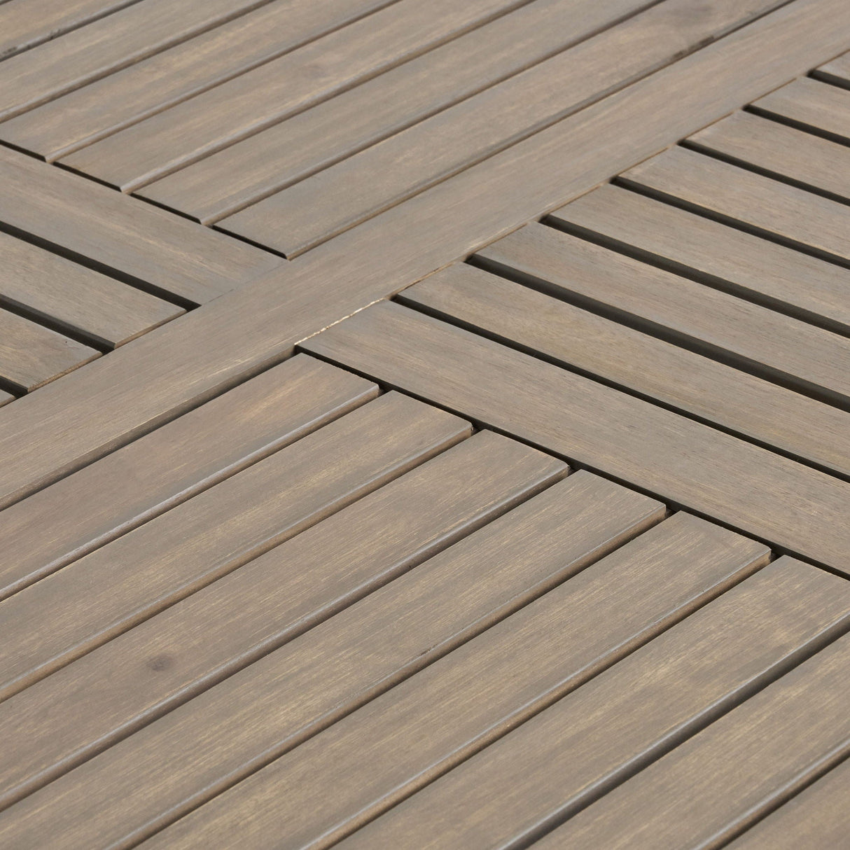 Transitional Acacia Wood Dining Table With Slat Panel Top - Gray