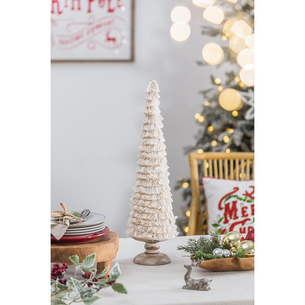 D5.1x21.7" Fringes Embellished Cone With Wooden Base