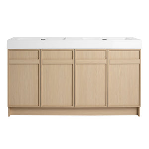 Light Brown Freestanding Bathroom Vanity with Resin Sink & Soft Close Cabinet Doors