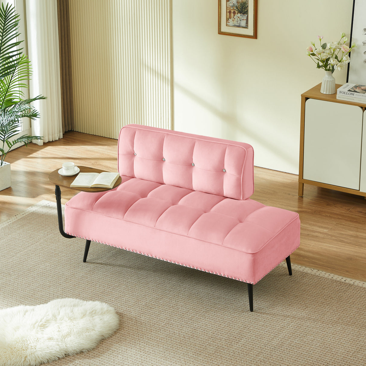 54-Inch Modern Two-Seater Velvet Sofa with Rotating Table