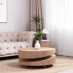 Modern Round Wood Coffee Table – 31.3 Natural Finish Accent Table for Living Room