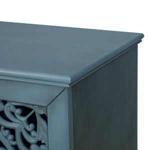 60" Antique Buffet Cabinet with Floral Carvings and Adjustable Shelves