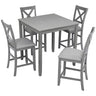 5 Piece Dining Table Set, Wooden Dining Square Table Set For 4
