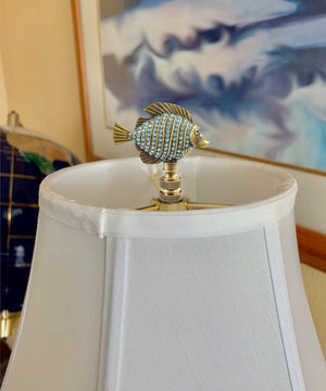 Tropical Fish Lamp Finial with Aegean Blue Glass Antique Brass Finish 2.25"h