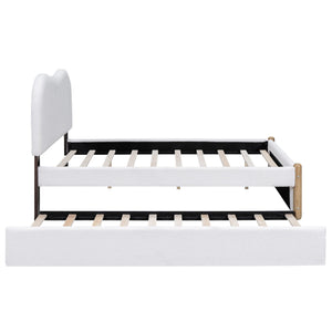 Upholstered Platform Bed With Wood Supporting Feet And Trundle