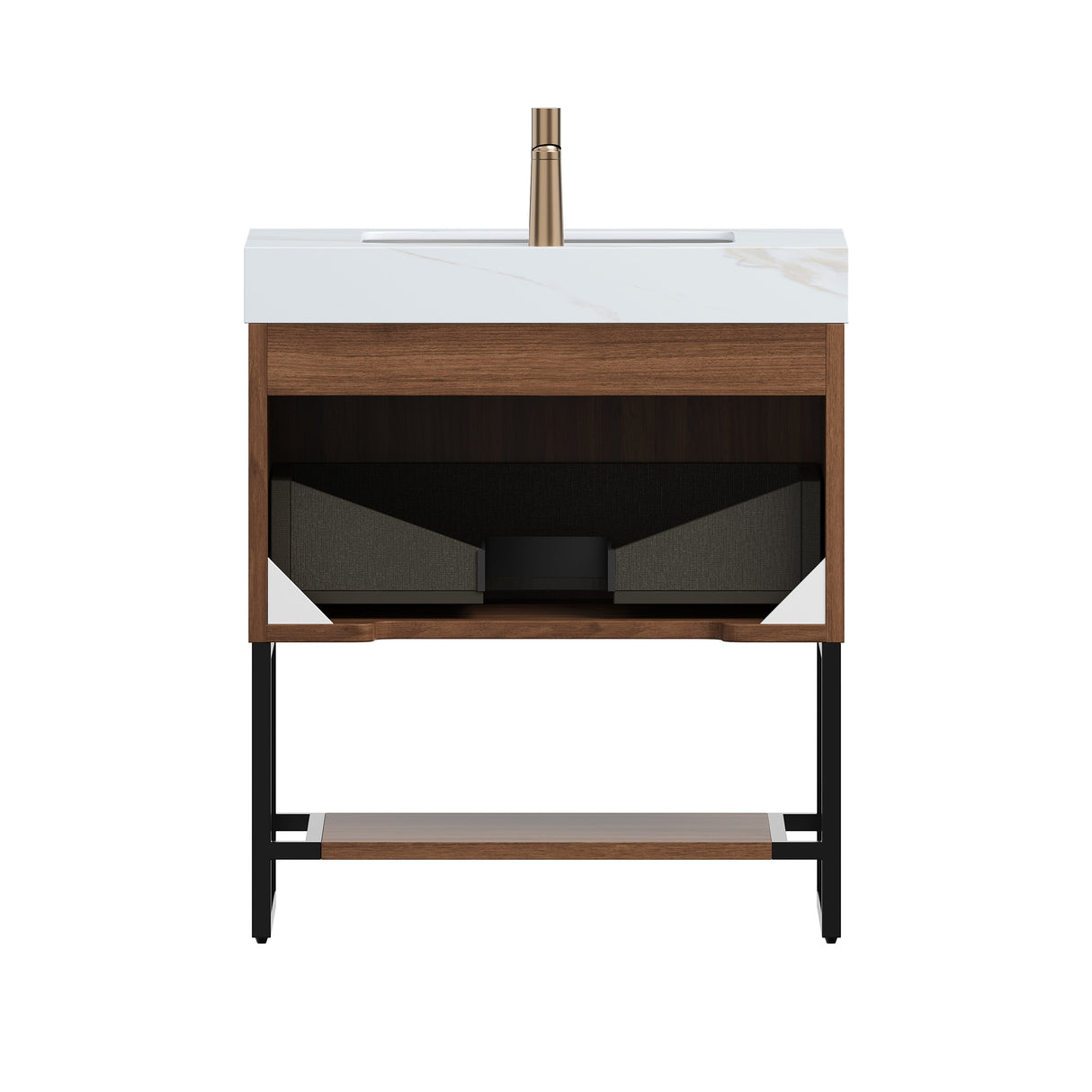 YOLAN 30" Bathroom Vanity & Sink, Freestanding Striped Plywood Storage Cabinet