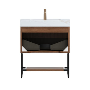 YOLAN 30" Bathroom Vanity & Sink, Freestanding Striped Plywood Storage Cabinet