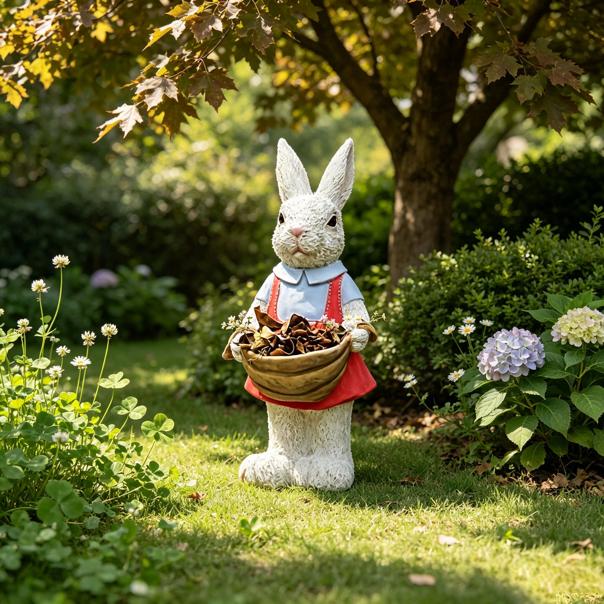 Charming Hand-Painted Rabbit Garden Statue