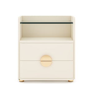2 Drawer Nightstand With Open Shelf, Bedside Table - Beige