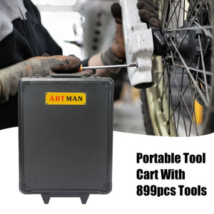 899 Piece Home Repair Tool Set With Rolling Plastic Toolbox, 4 Drawers, General Household Maintenance Kit