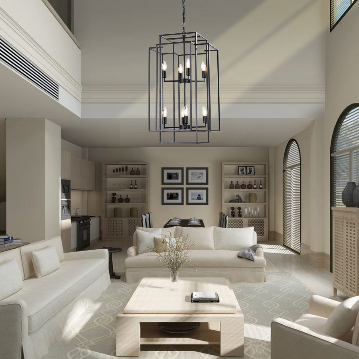 18' Modern 8-Light Black Geometric Pendant Chandelier