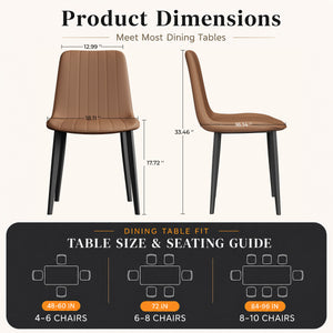 Brown PU Leather Dining Chair with Metal Legs - Set of 4