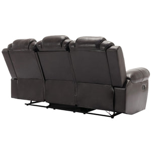 3 Pieces Recliner Sofa Sets Home Theater Seating Manual Recliner Chair & Center Console And LED Light Strip For Living Room - Brown