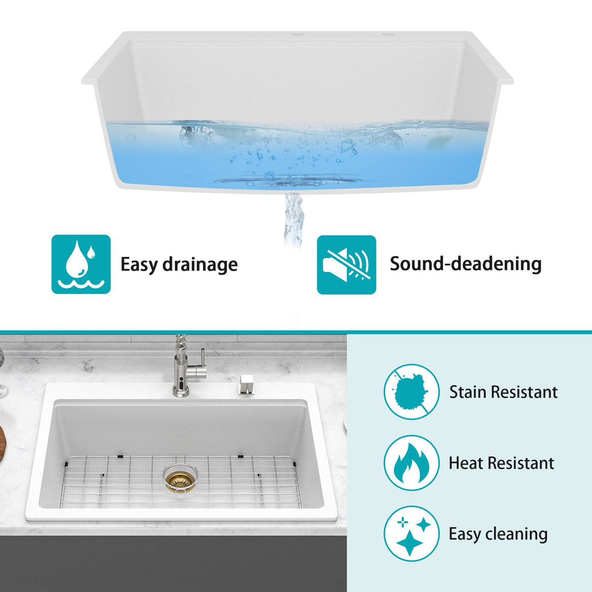 Granite Composite Quartz Kitchen Sink With Workstation Features And Drop In Design