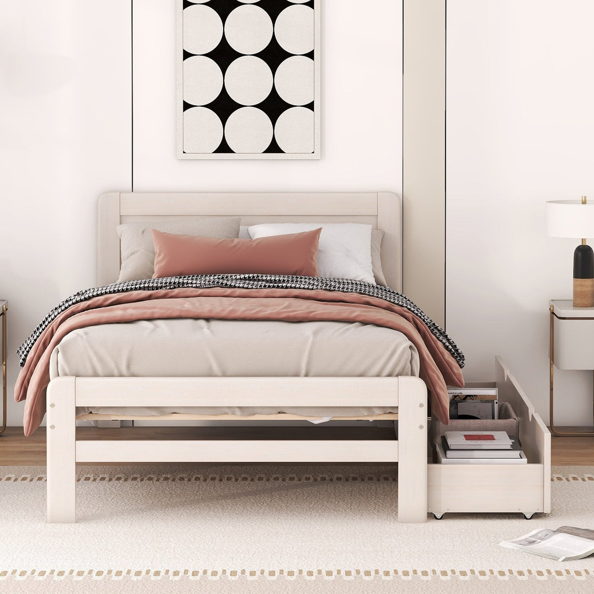 The Space-Saving Rubberwood Twin Bed With Integrated Storage