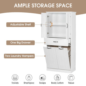 Modern Bathroom Storage Cabinet With Two Laundry Baskets, One Drawer, Adjustable Shelf