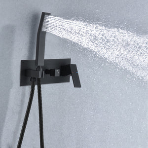 Brass Shower System With 10" Rainfall Shower Head And Handheld Sprayer - Matte Black