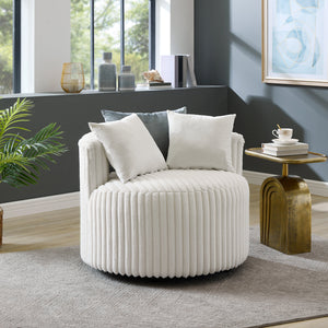 Malna Plush Wide Wale Corduroy Upholstered Barrel Accent Chair with Wheels