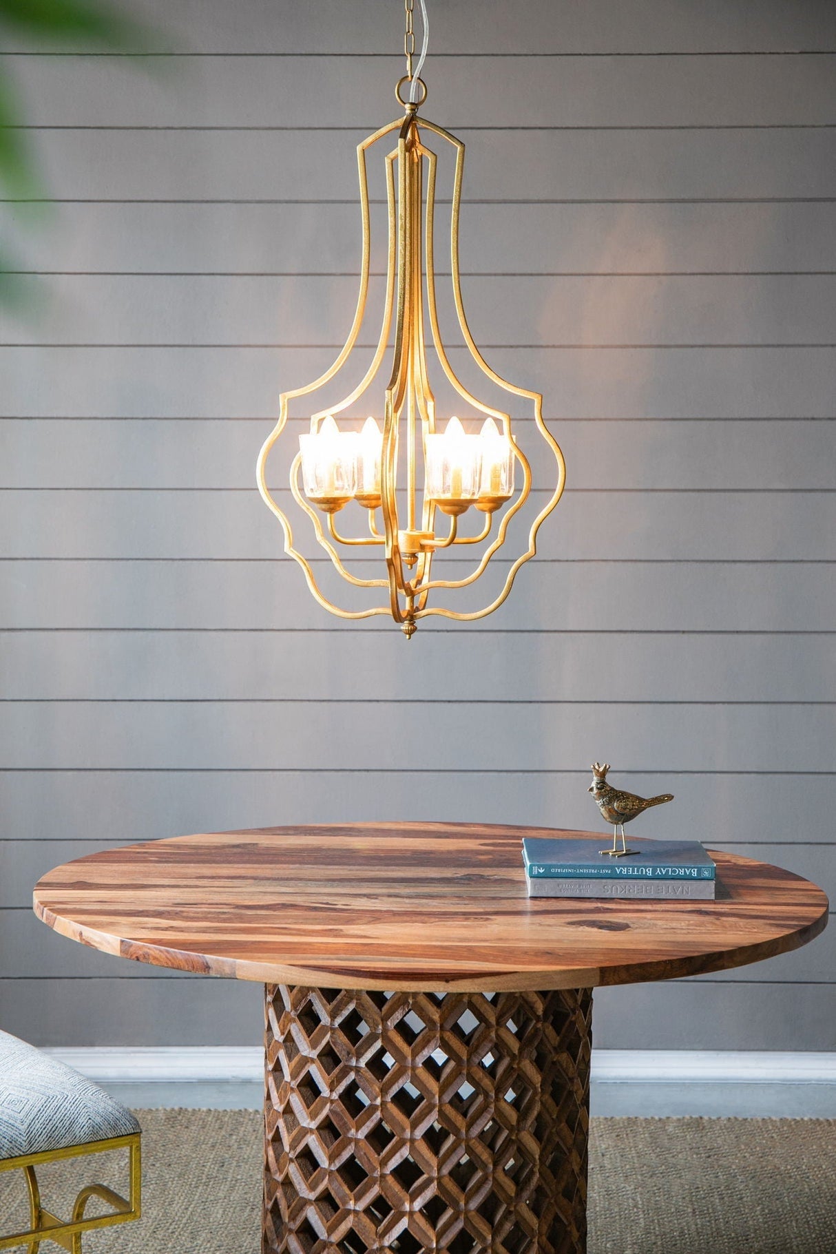 4 Light Metal Chandelier with Adjustable Chain - Gold