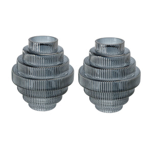 D5.9x6.7' Multi-Tiered Geometric Vase with Smoked Blue Finish, Set of 2