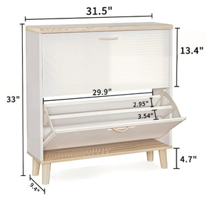 Narrow Entryway Shoe Storage Cabinet With 2 Flip Drawers Legs - Natural / White
