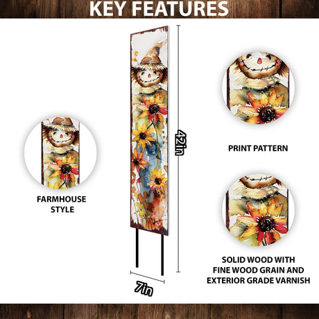 42in Fall Garden Stake | Watercolor Fall Scarecrow Decor | Ideal for Outdoor Decor | Yard Art and Garden Decorative