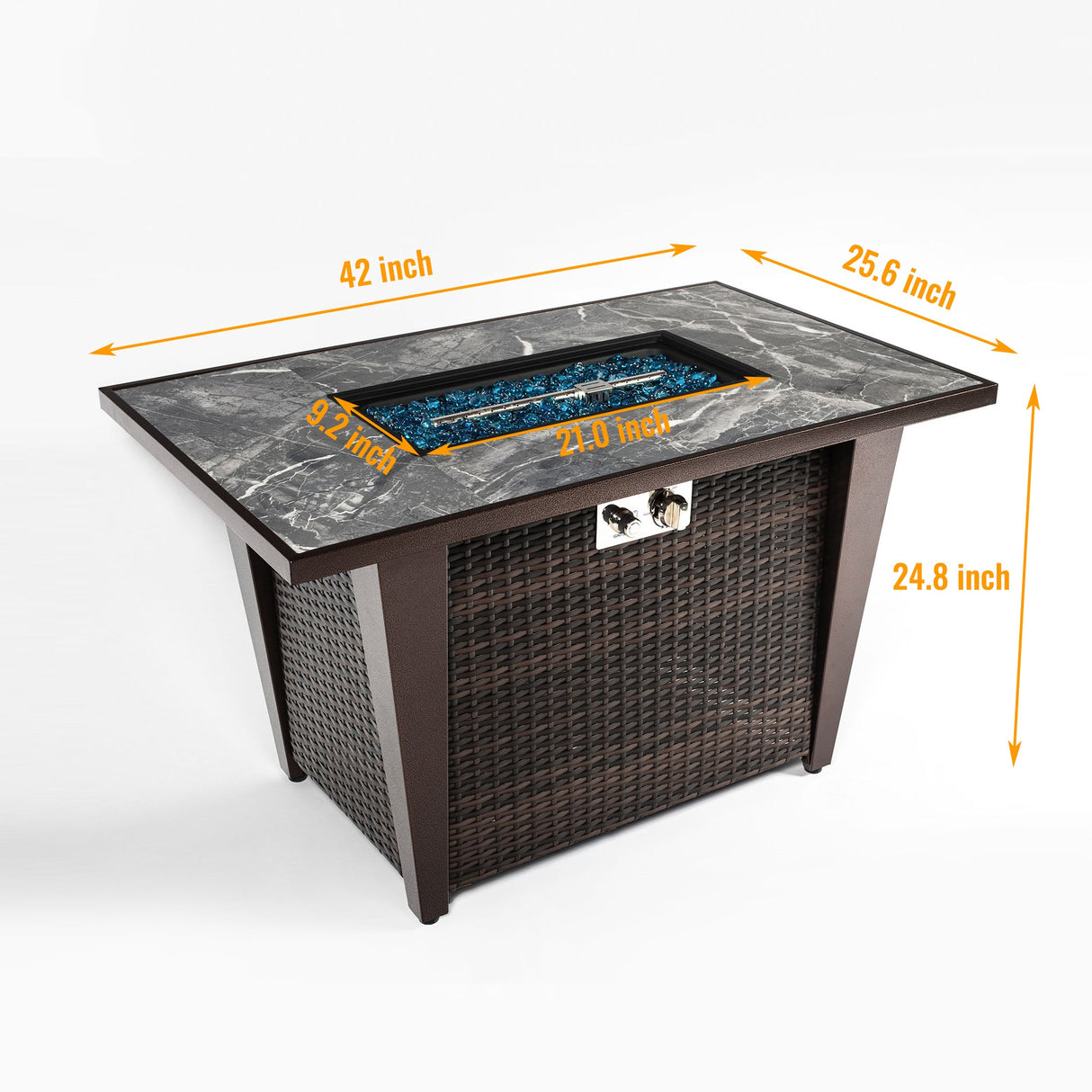 42inch Rattan Fire Pit Table with Ceramic Tile Tabletop, Glass Wind Guard and Rain cover, Lid - Tuesday Morning - Fire Pits