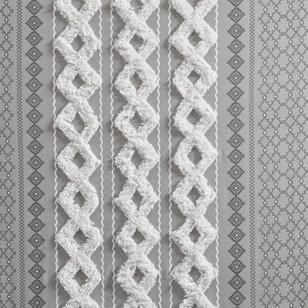 Cotton printed curtain panel with chenille stripe and lining