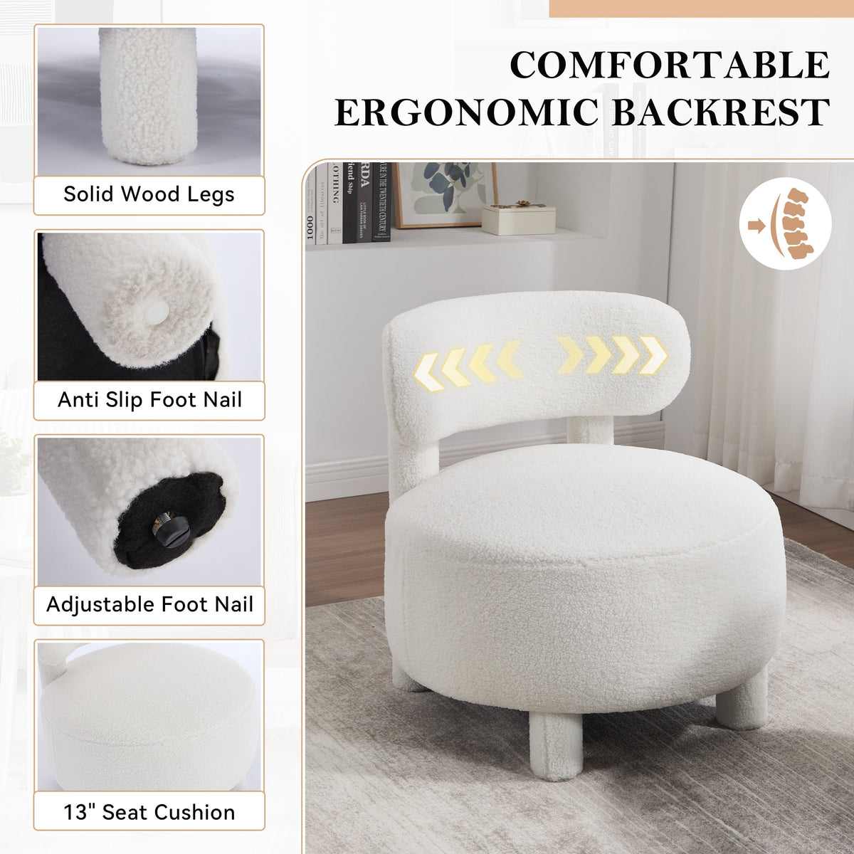 Teddy Fabric Armless Accent Chair with Plush Upholstery - Cream